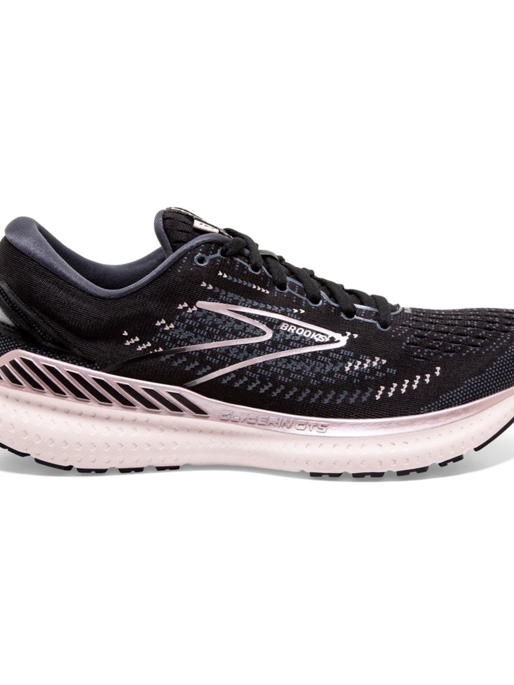 Brooks Women’s glycerin GTS 19 Black and Pale Pink Athletic Running Shoe